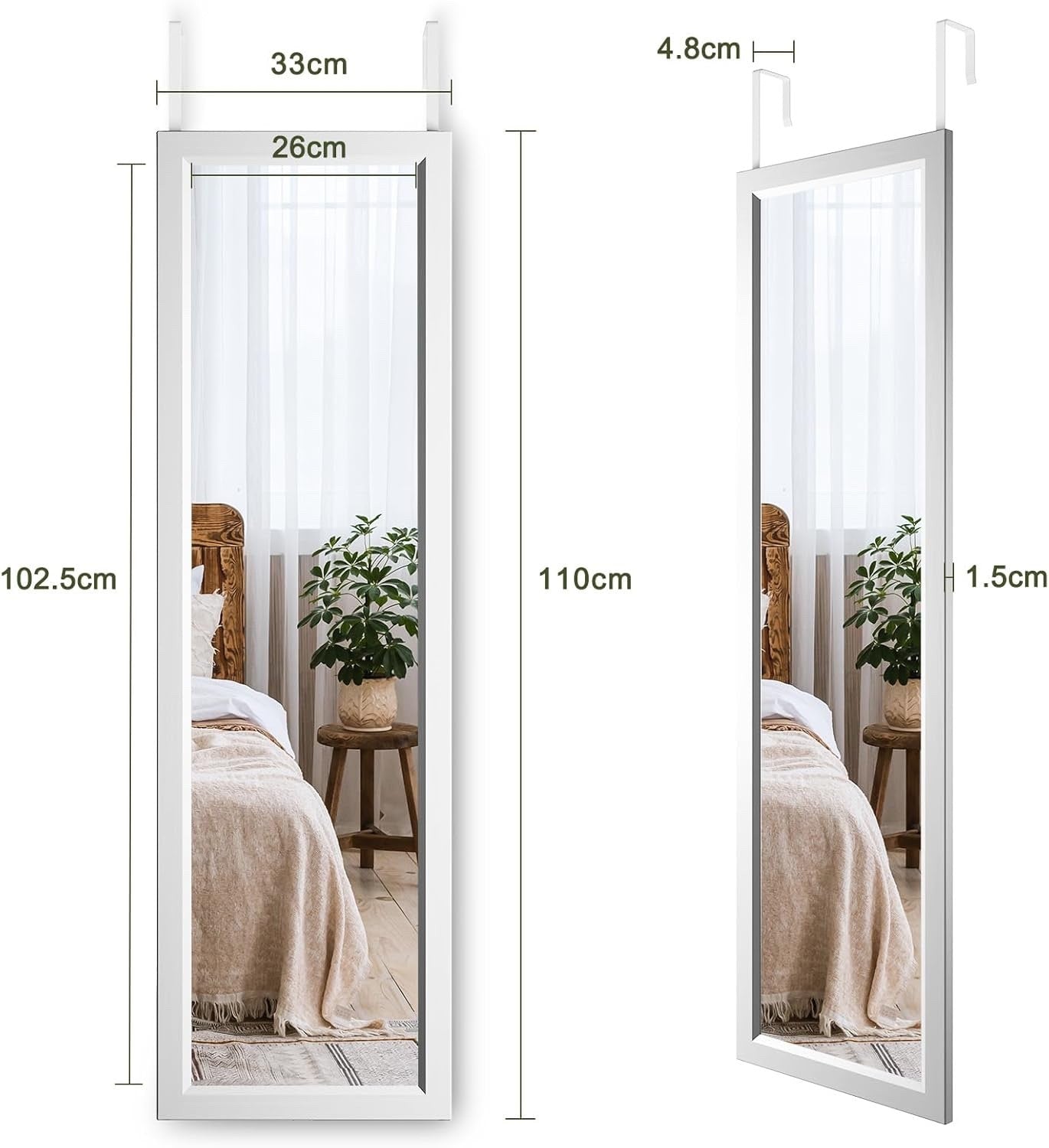 Over Door Full Length Mirror 110x45cm Wall Mounted Silver Frame Bedroom