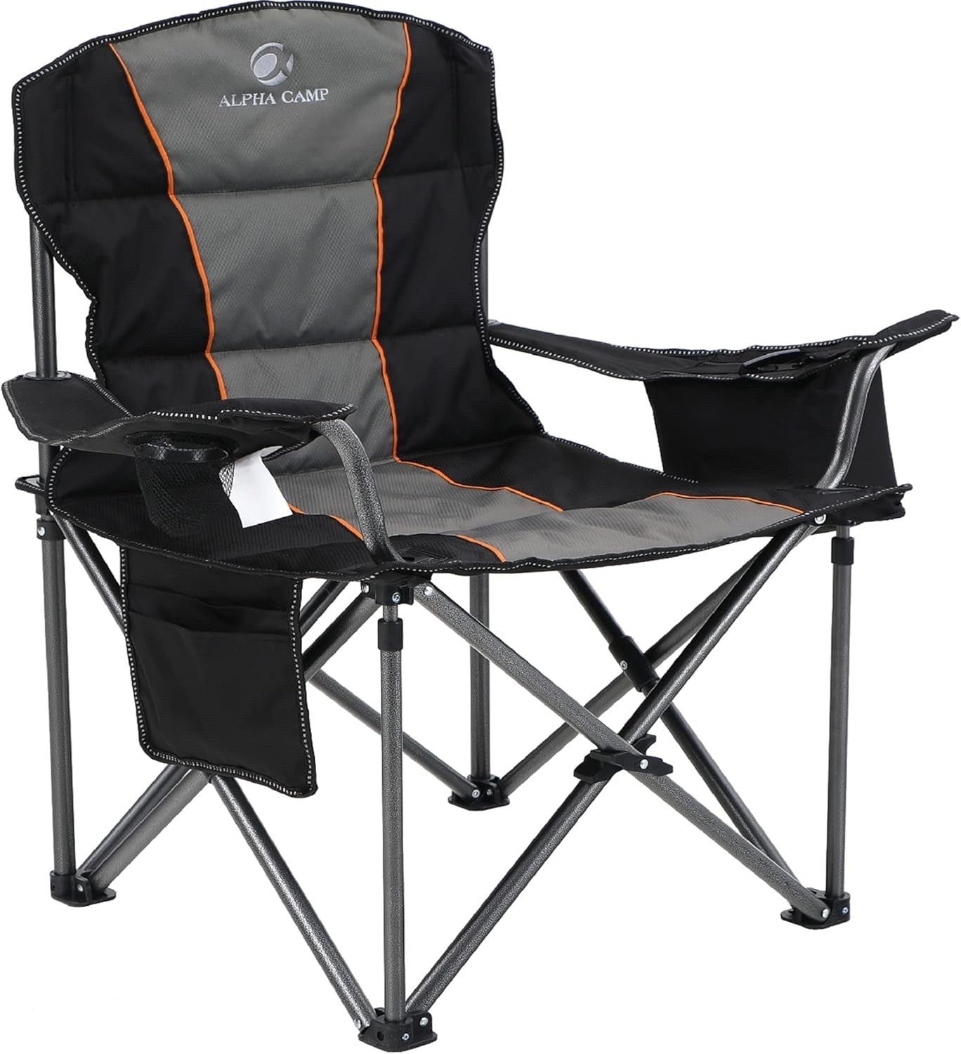 Camping Folding Chair Oversized Heavy Duty Padded Outdoor Seat Carry Bag Black