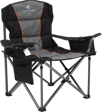 Camping Folding Chair Oversized Heavy Duty Padded Outdoor Seat Carry Bag Black