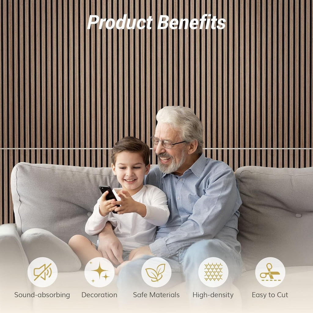 TONOR 4 Pack Wood Slat Acoustic Panels 48x24in Sound Absorbing Dark Walnut