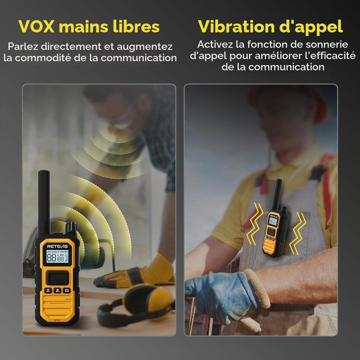 Walkie Talkie Two Way Radios Long Range IP67 Waterproof 2000mAh 4 Pack Yellow
