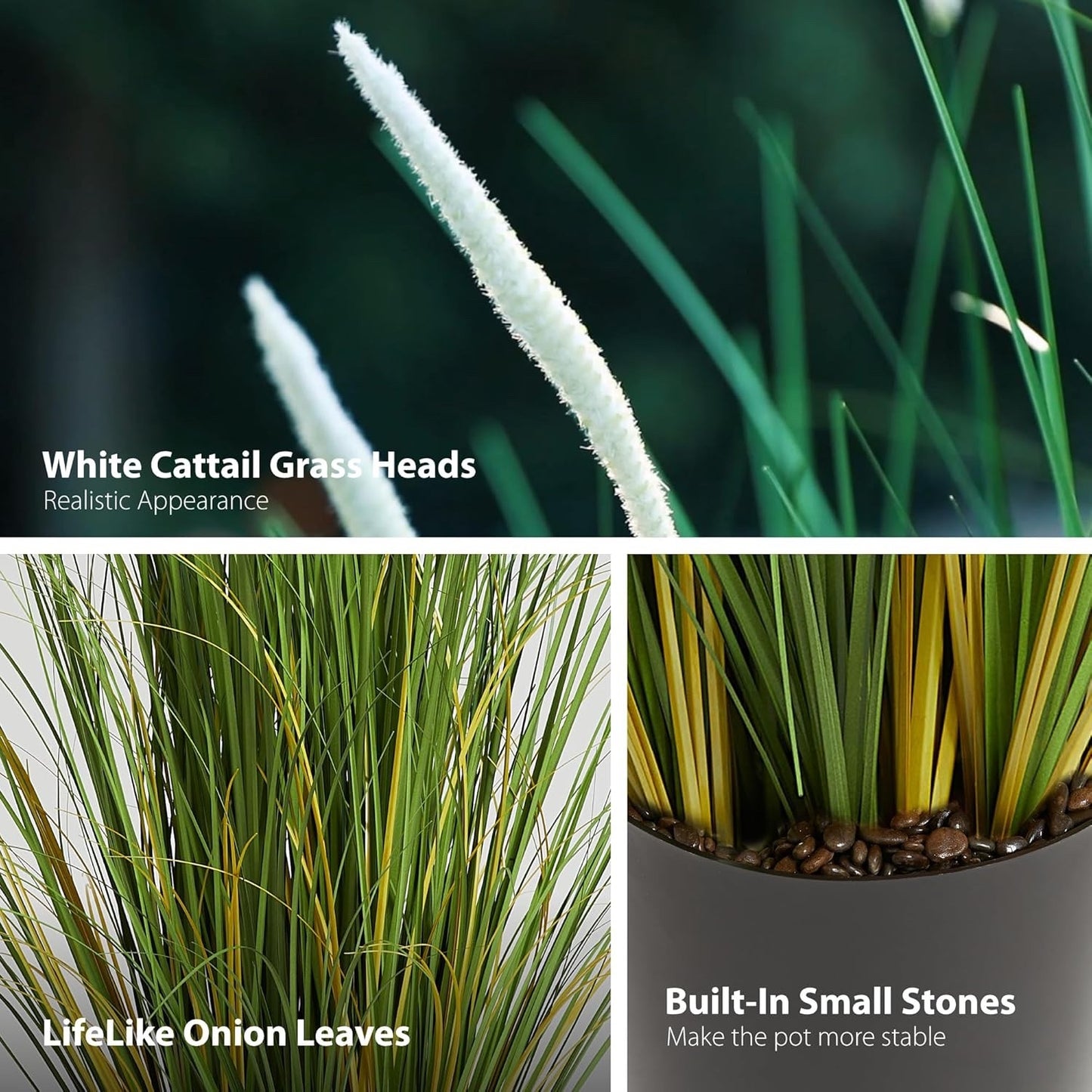 Artificial Reed Grass 3ft 2 Pack White Faux Cattail Potted Plants Decor Indoor
