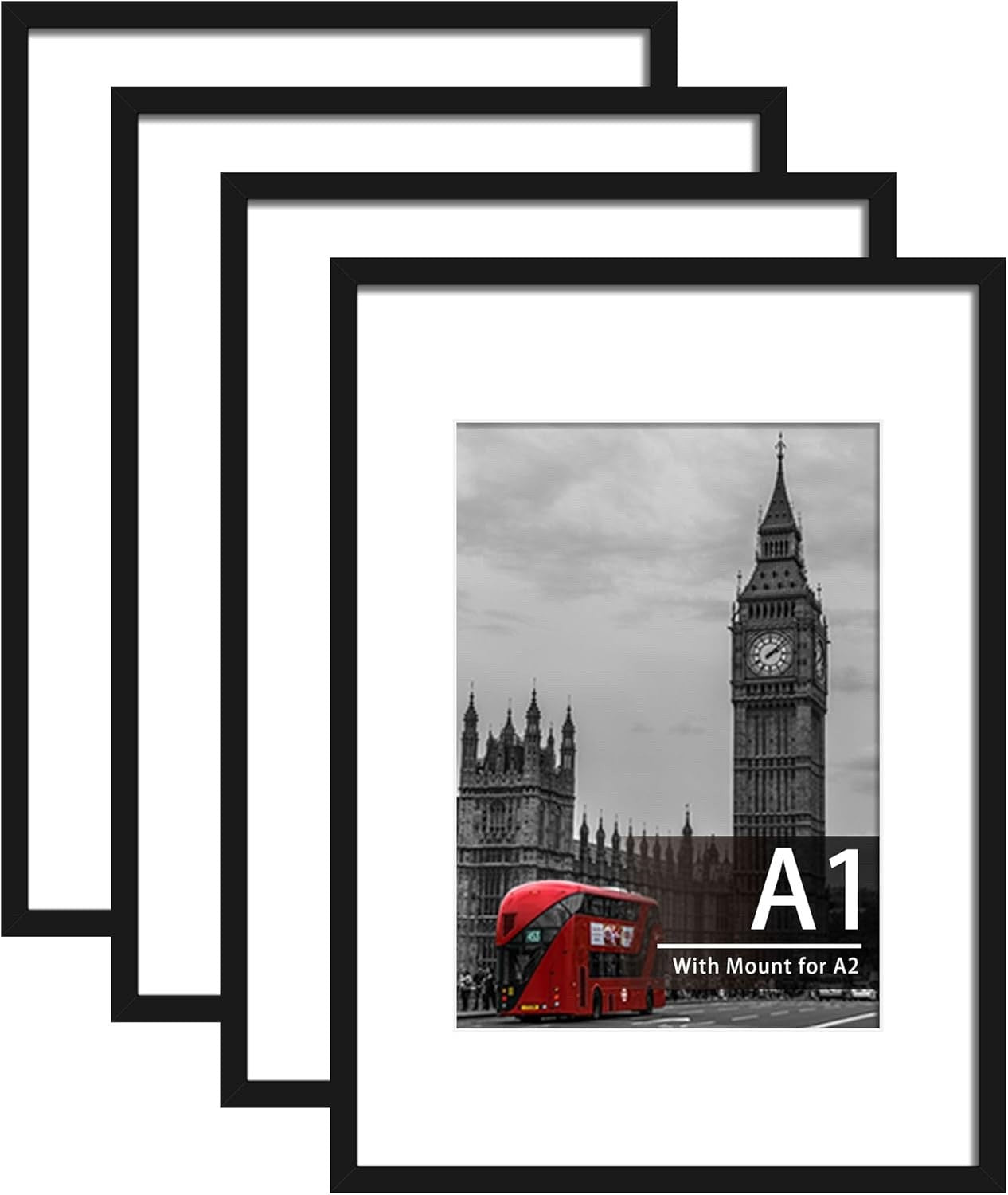 A1 Black Picture Frame 4 Pack Wall Mount Fits 59.4x84.1cm Poster Print
