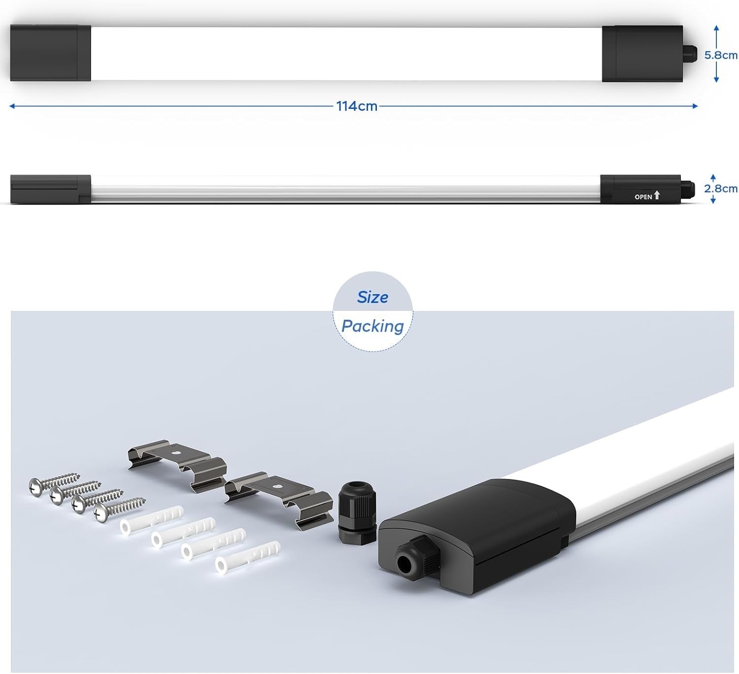 4ft LED Batten Light IP65 Waterproof 6000K Daylight 36W Linkable