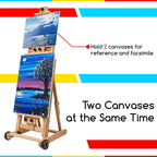 Adjustable Beech H-Frame Easel Stand Tilts Flat All Media Holds 77in Canvas Art