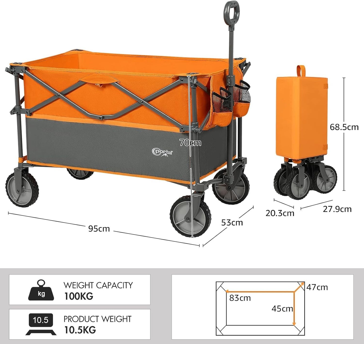 Folding Trolley Festival Wagon XL Garden Beach Camping Cart Orange Heavy Duty