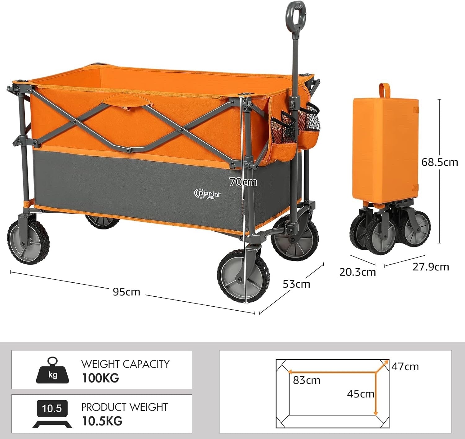 Folding Trolley Festival Wagon XL Garden Beach Camping Cart Orange Heavy Duty
