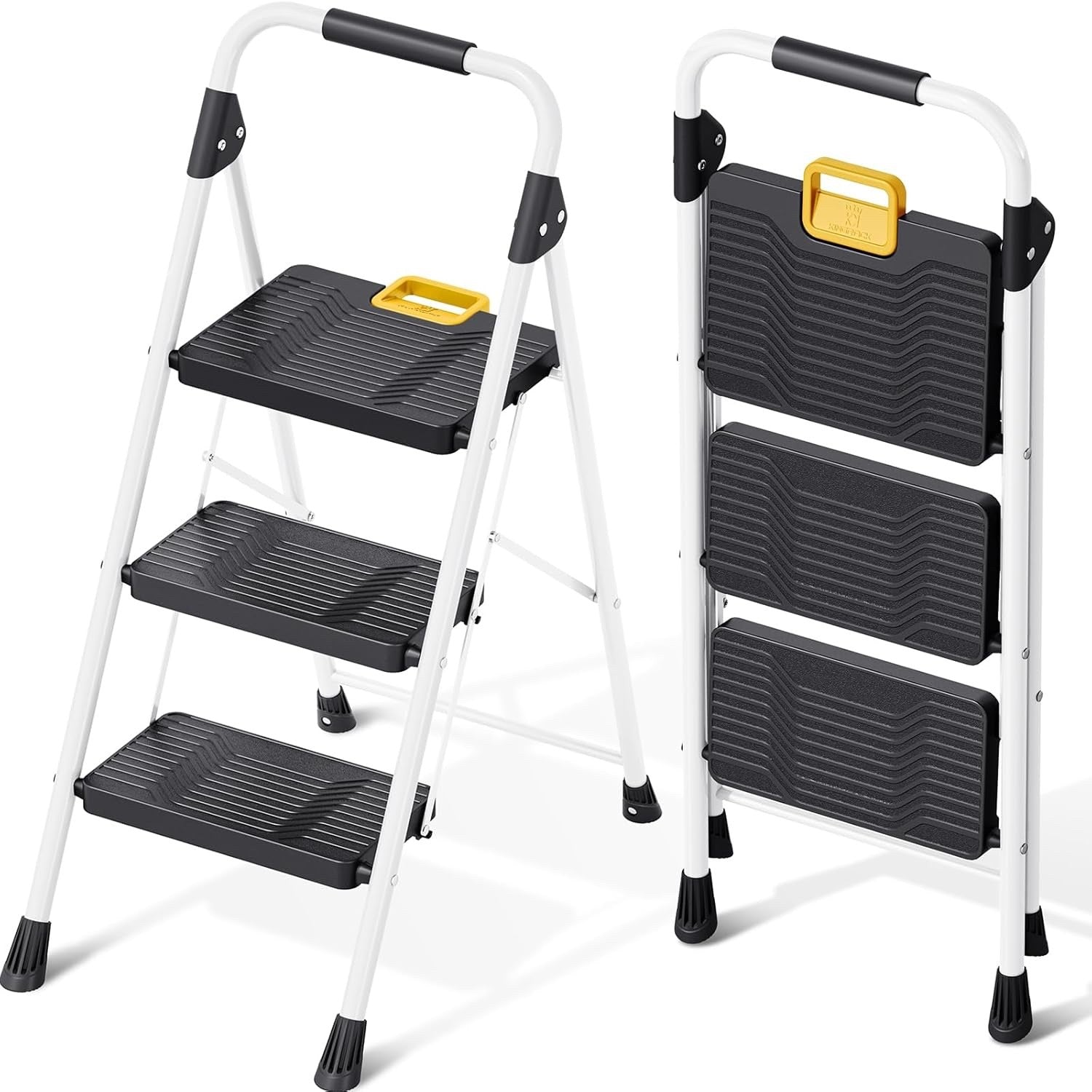3 Step Folding Ladder Step Stool 800lb Capacity Safety Lock Handrail