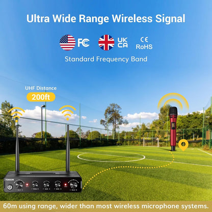 Wireless Microphones UHF Dual Handheld Karaoke Mics Receiver 60m Set Black Red