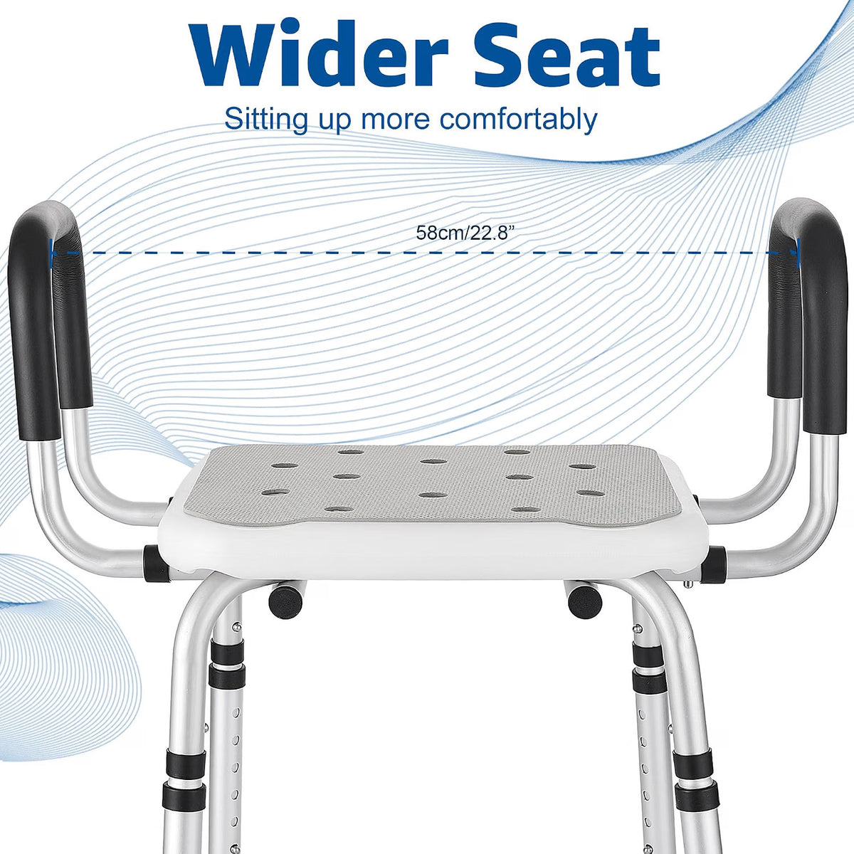 Shower Chair Shower Seat Padded Arms Back Extra Wide 330lb 6 Height Grey NonSlip