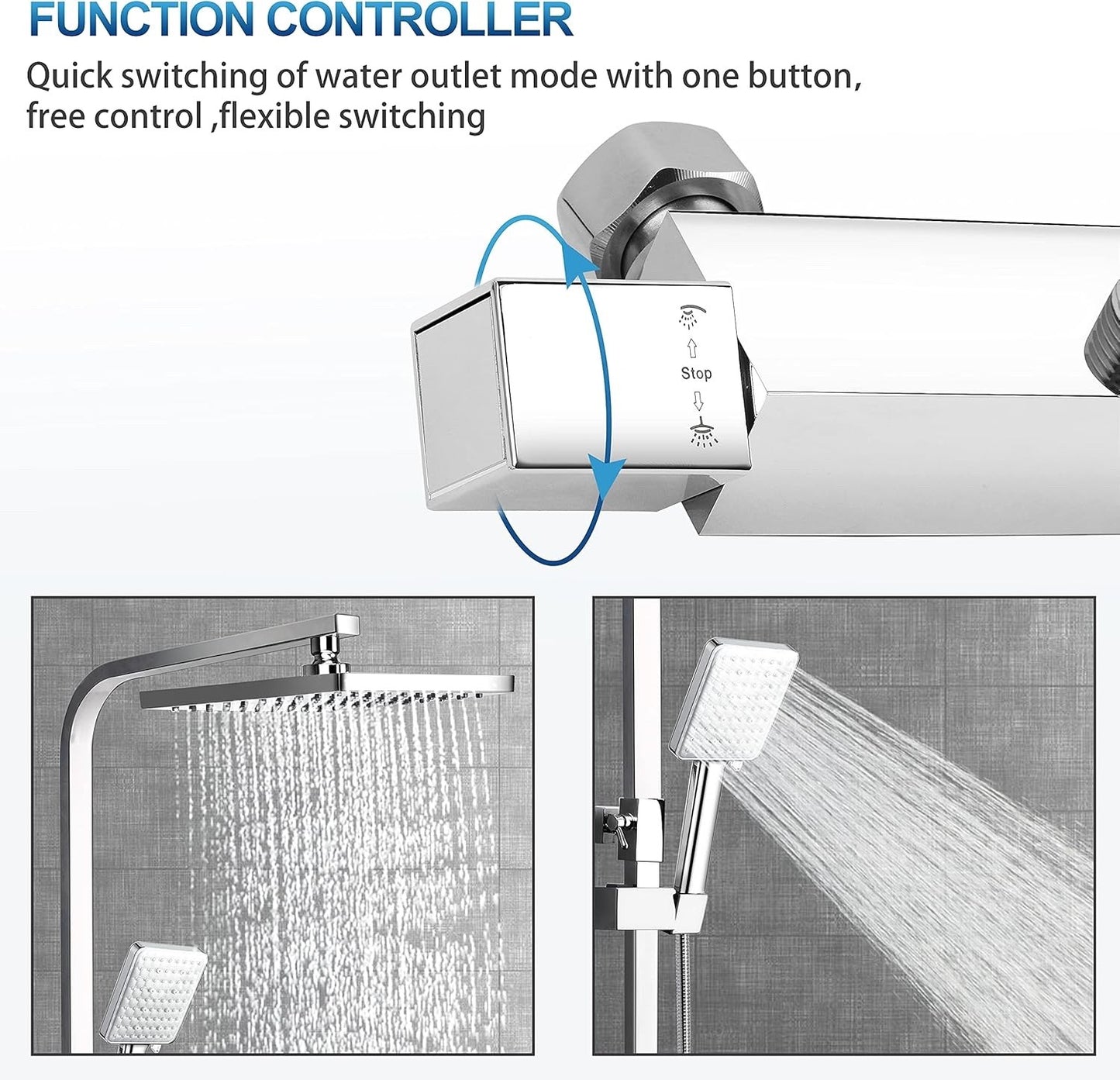 Thermostatic Shower Mixer Set Chrome Rainfall Riser Rail Anti Scald Bath Tap