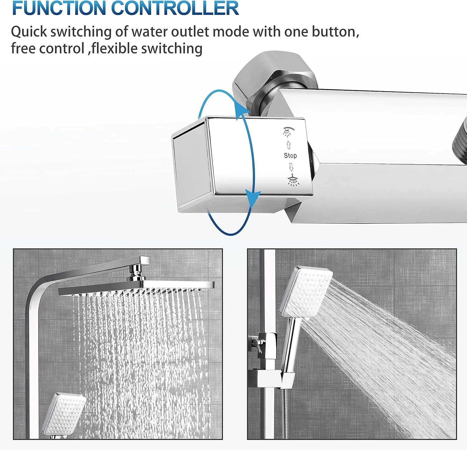 Thermostatic Shower Mixer Set Chrome Rainfall Riser Rail Anti Scald Bath Tap