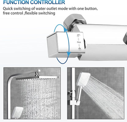 Thermostatic Shower Mixer Set Chrome Rainfall Riser Rail Anti Scald Bath Tap