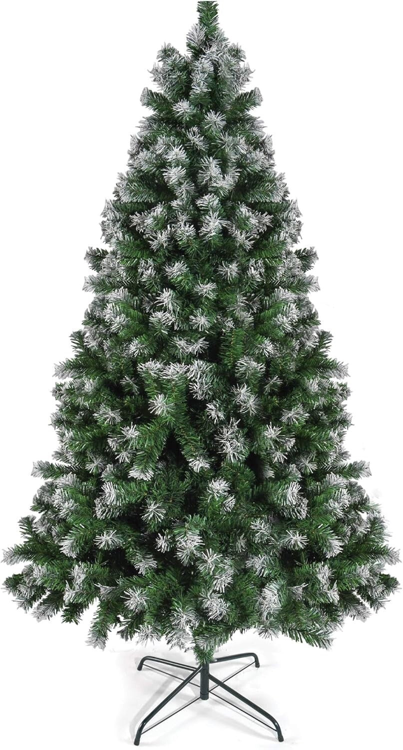 Prextex 6FT Pop Up Artificial Christmas Tree Canadian Fir Full White Tips Stand