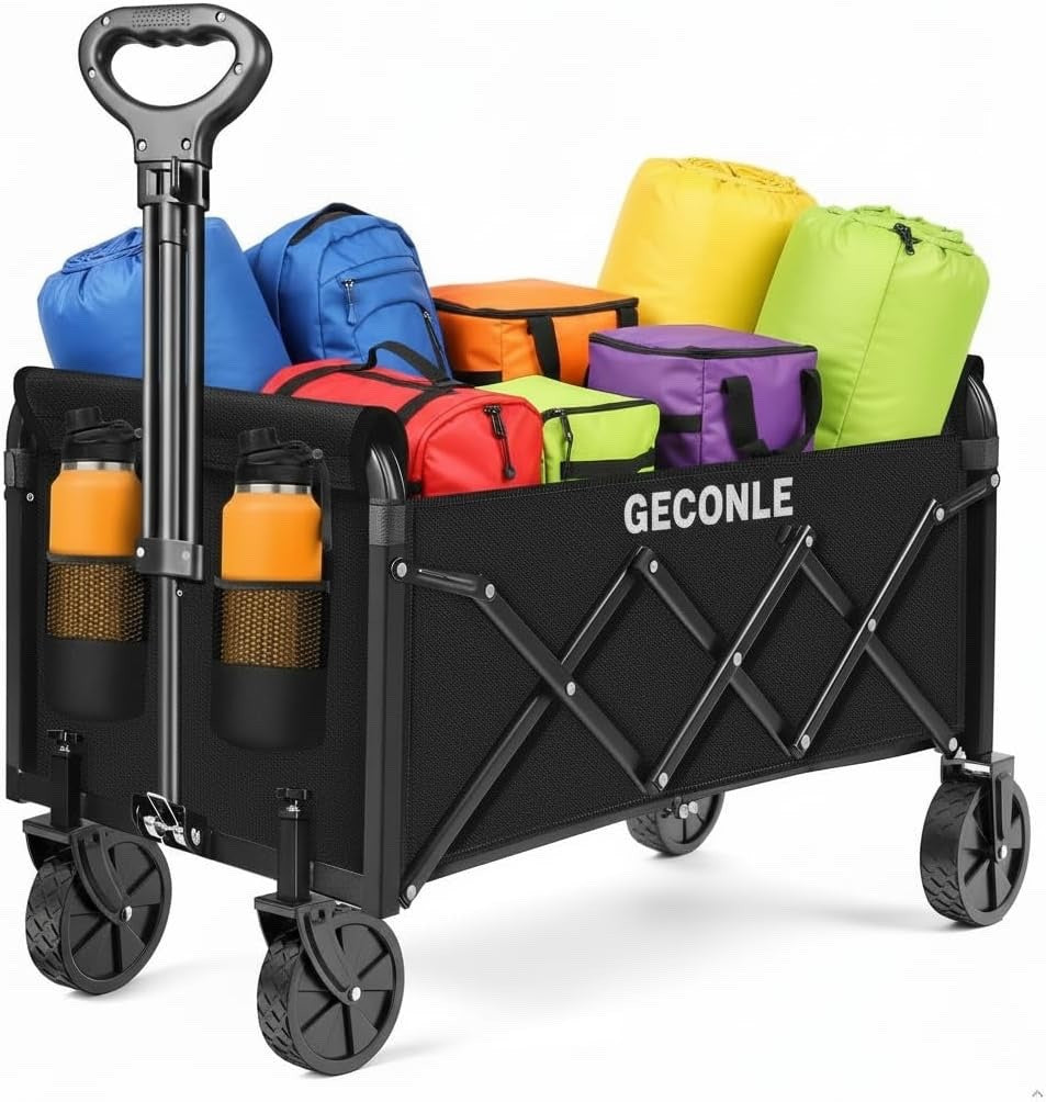 Folding Camping Trolley Cart 100L 100kg Collapsible Festival Wagon 4 Wheels Blac