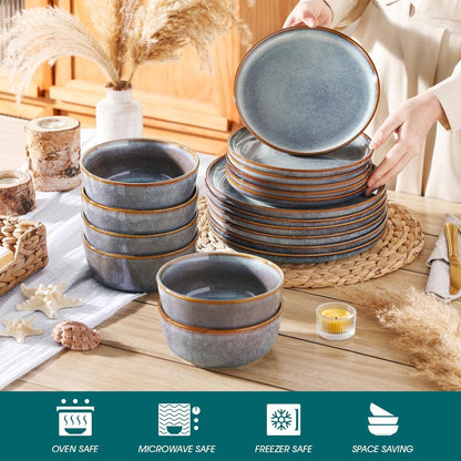 Dinner Plates Bowls Set 18 Piece Stoneware Service For 6 Lavender Blue Crockery
