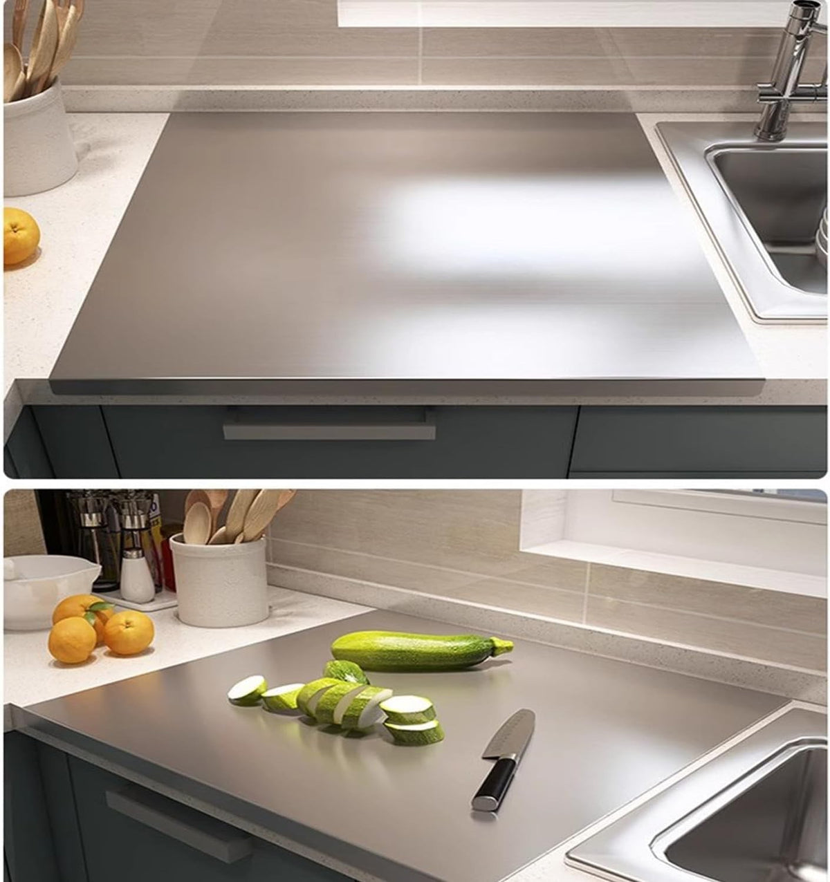Cutting Board Stainless Steel Chopping Board 80x50cm Pastry Worktop Rolling Pin