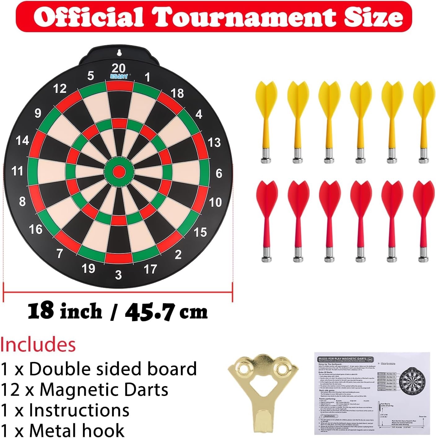 Esjay 18 inch Magnetic Dart Board Set Double Sided Safe Dart Game Kids  RRP  £37