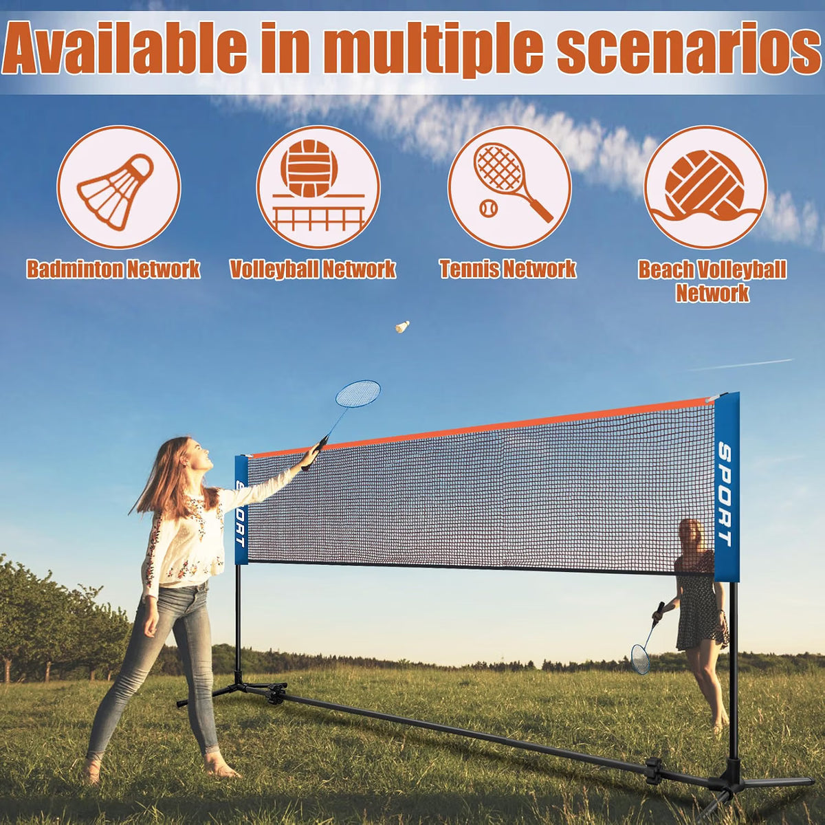 Badminton Net 3m Portable Adjustable 3-5m Pickleball Volleyball Tennis Carry Bag