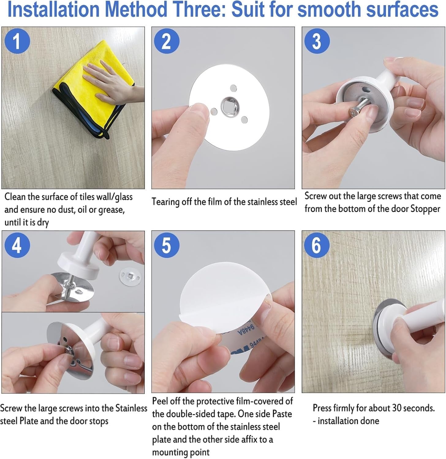 6 Pack Self Adhesive Door Stop White Door Stoppers for Skirtings Wall Mounted