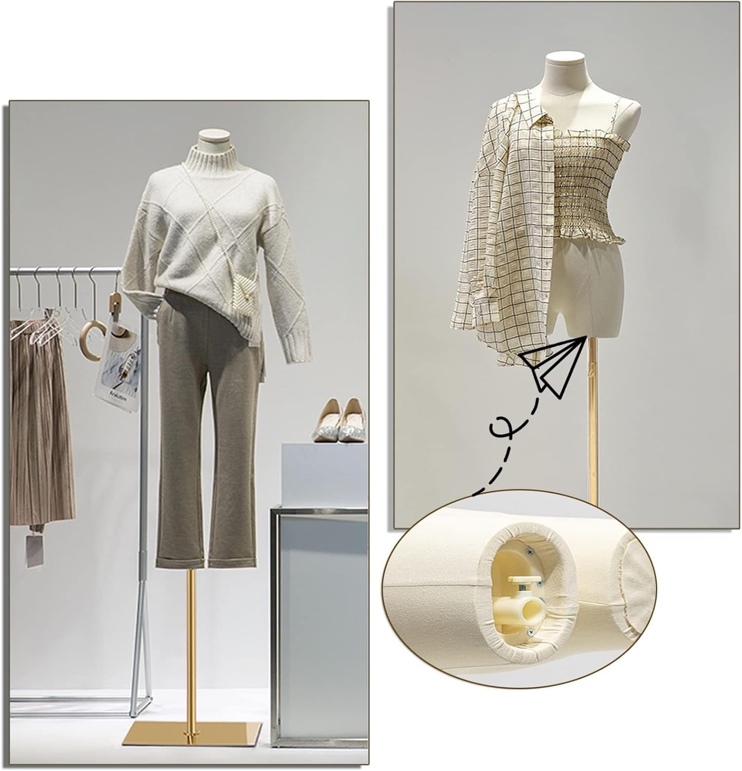 Adjustable Mannequin Torso Dress Form Rectangular Base Clothing Display Stand