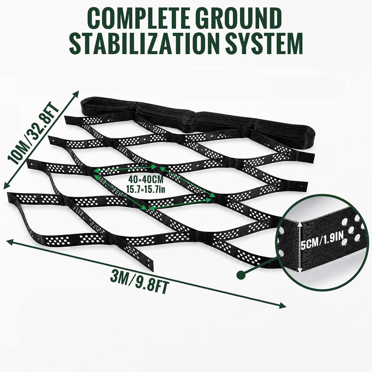 Ground Reinforcement Grid Mat 10x3m 5cm HDPE Gravel Driveway Paving Lawn Black