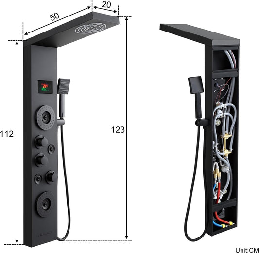 Shower Panel Tower 6 Function LED Display Rain Mist Jets Handset Mixer Brushed