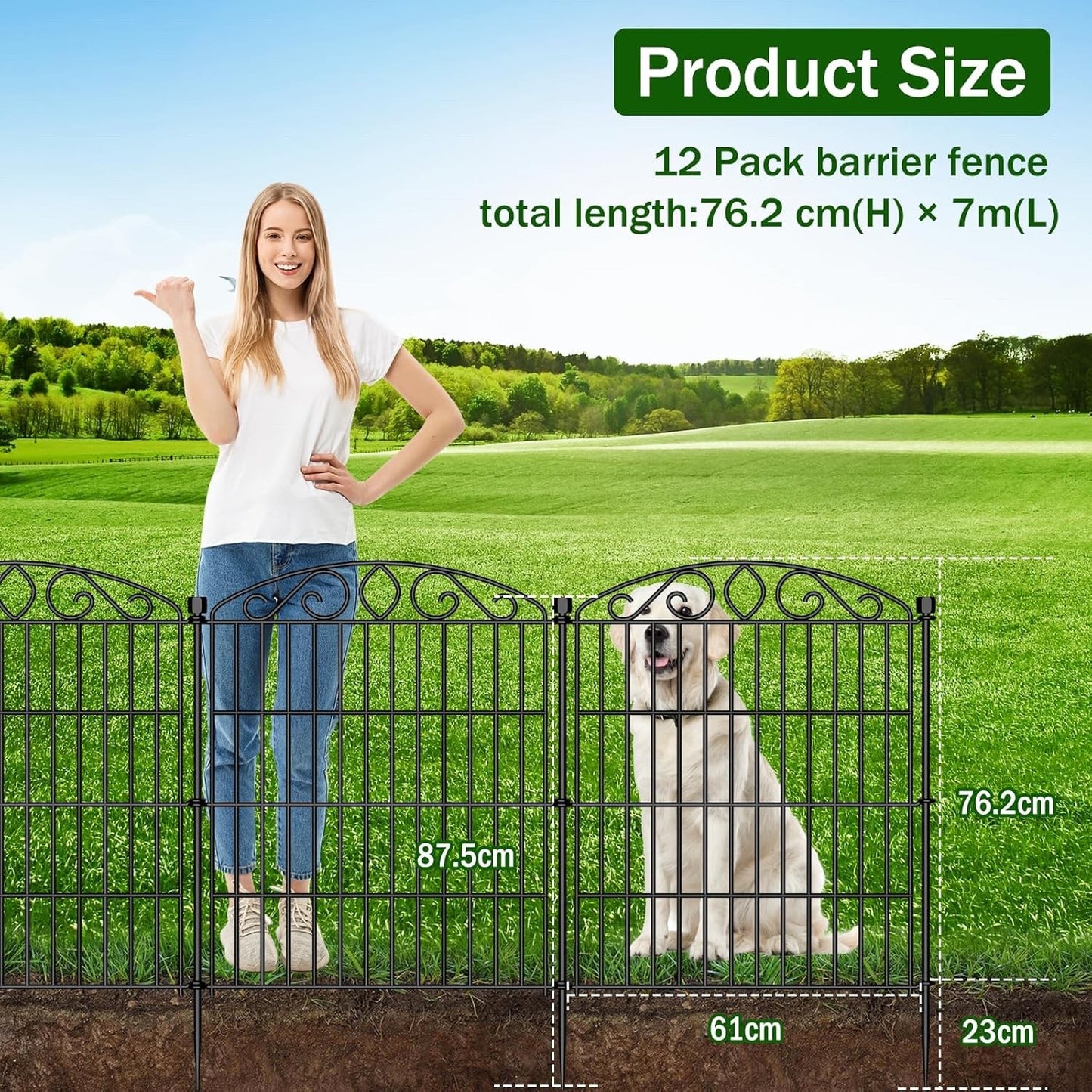 Garden Fence Panels Metal No Dig 76cm High 7.2m Long 12 Pack Animal Barrier
