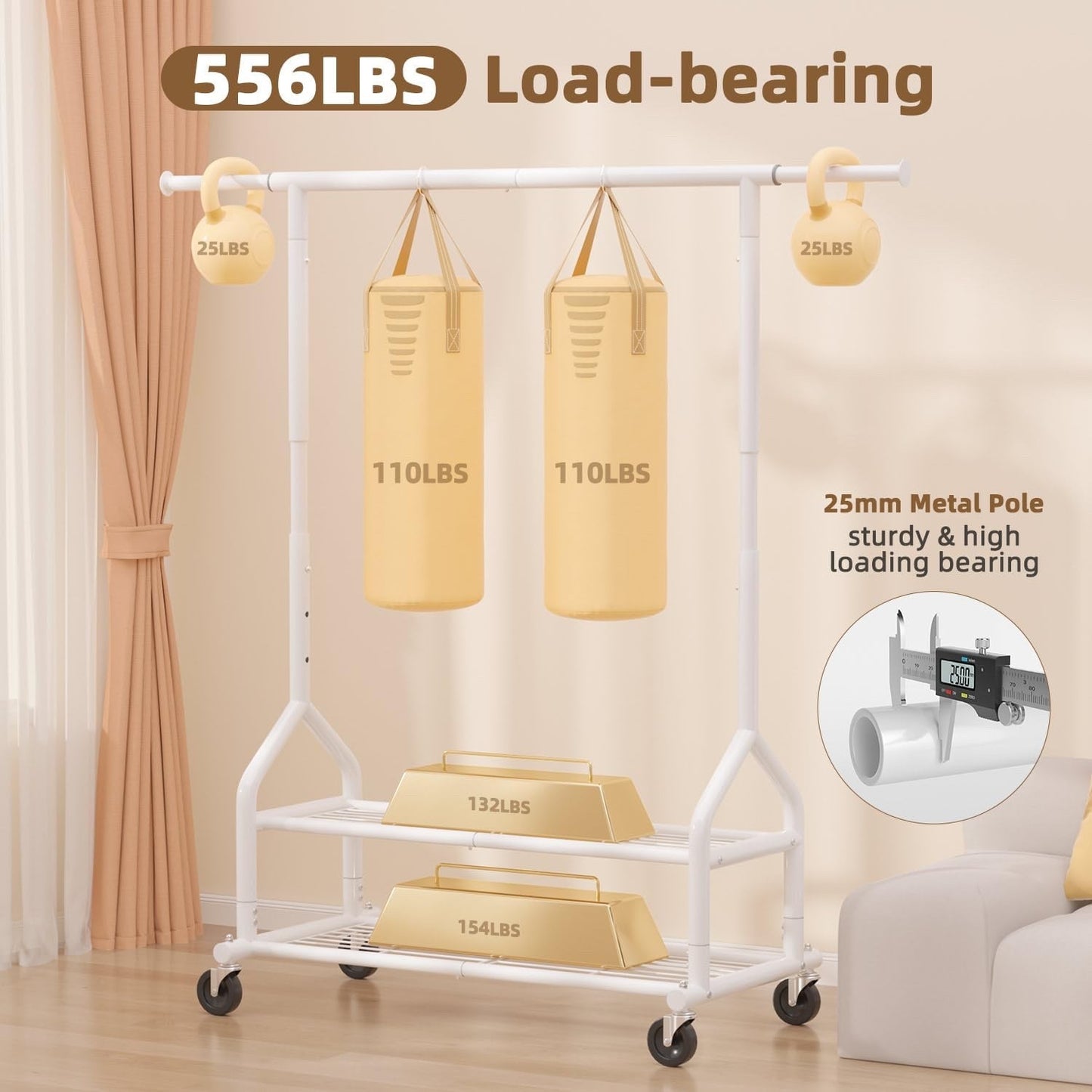 Heavy Duty Clothes Rack 688lb Rolling Garment Rail 3 Shelves Wheels Adjustable