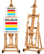 Adjustable Beech H-Frame Easel Stand Tilts Flat All Media Holds 77in Canvas Art