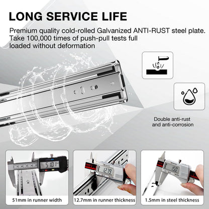 600mm Heavy Duty Locking Drawer Slides Full Extension Ball Bearing Runners Pair