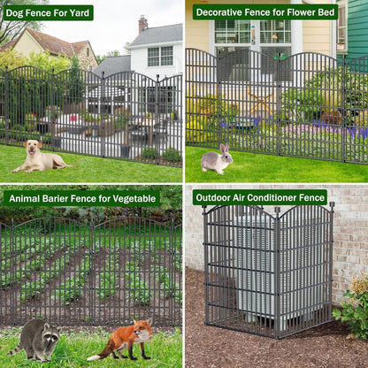 Metal Garden Fence Panels Dog Barrier 10 Panel Gate 102cm High 7.2m Long Black