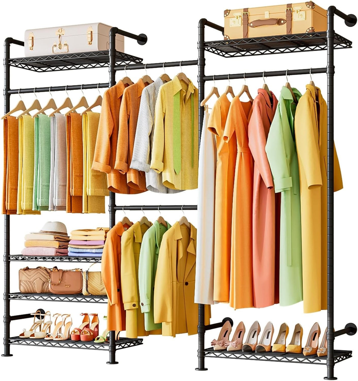 Clothes Rail Wardrobe Rack Adjustable Freestanding Storage 6 Shelves Double Rods
