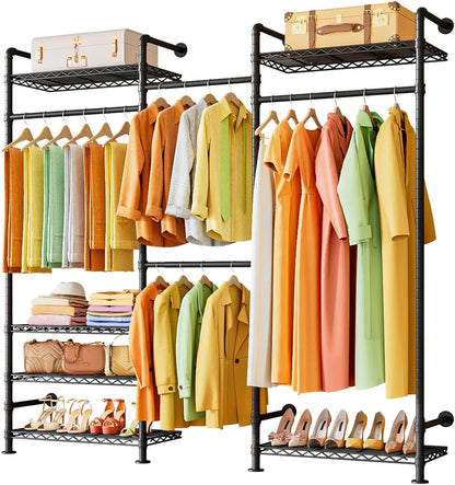 Clothes Rail Wardrobe Rack Adjustable Freestanding Storage 6 Shelves Double Rods