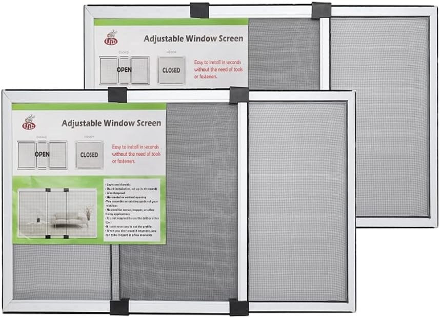 Fly Screen Window Mosquito Net 2 Pack Adjustable 50x70-132cm Aluminium Frame Whi