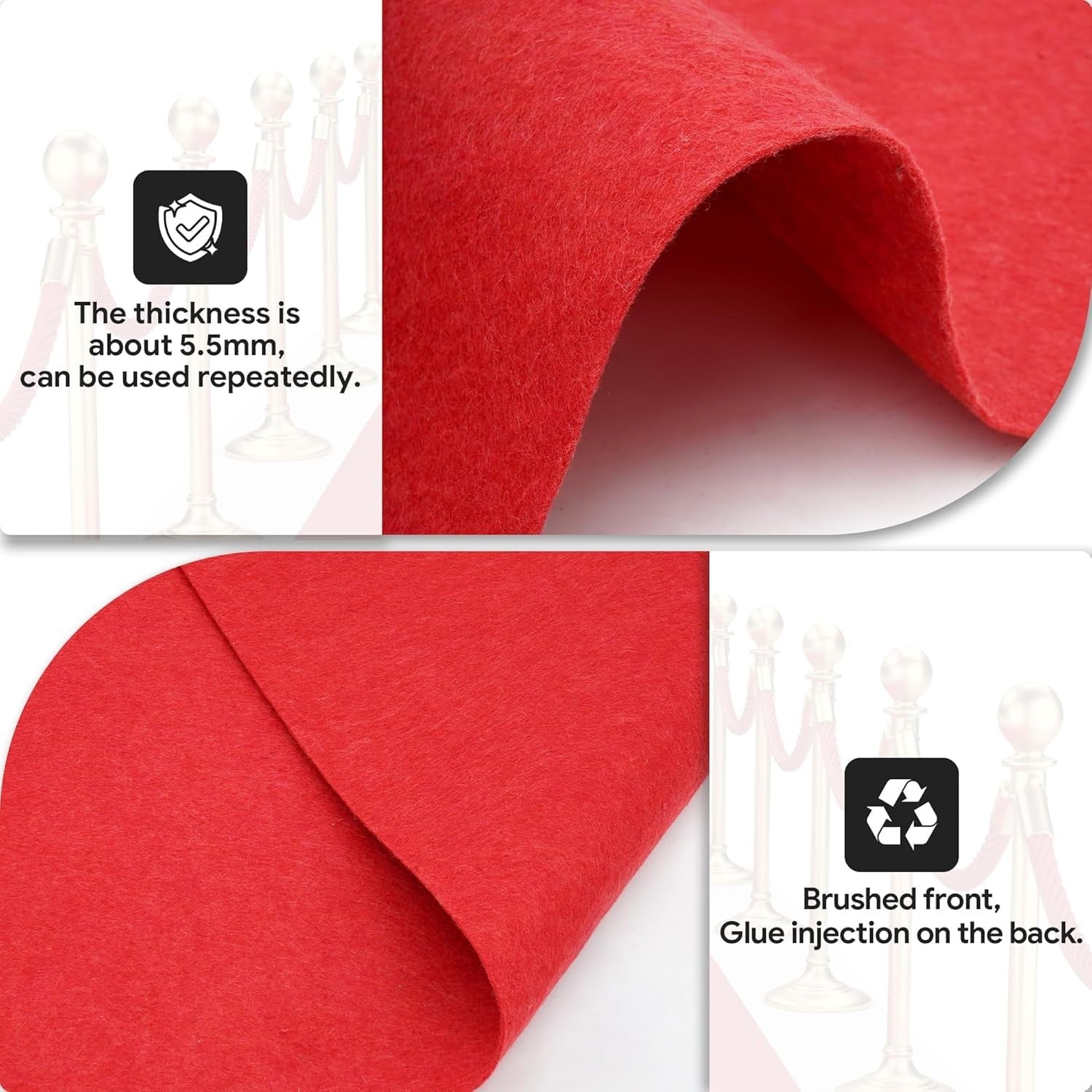 Bimiti Red Carpet Runner 10x1m Non Slip VIP Aisle Rug for Wedding Party Event