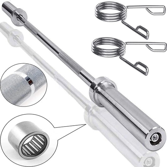 4ft Barbell Weight Bar Steel Chrome Anti Slip Grip Gym Training and Collars