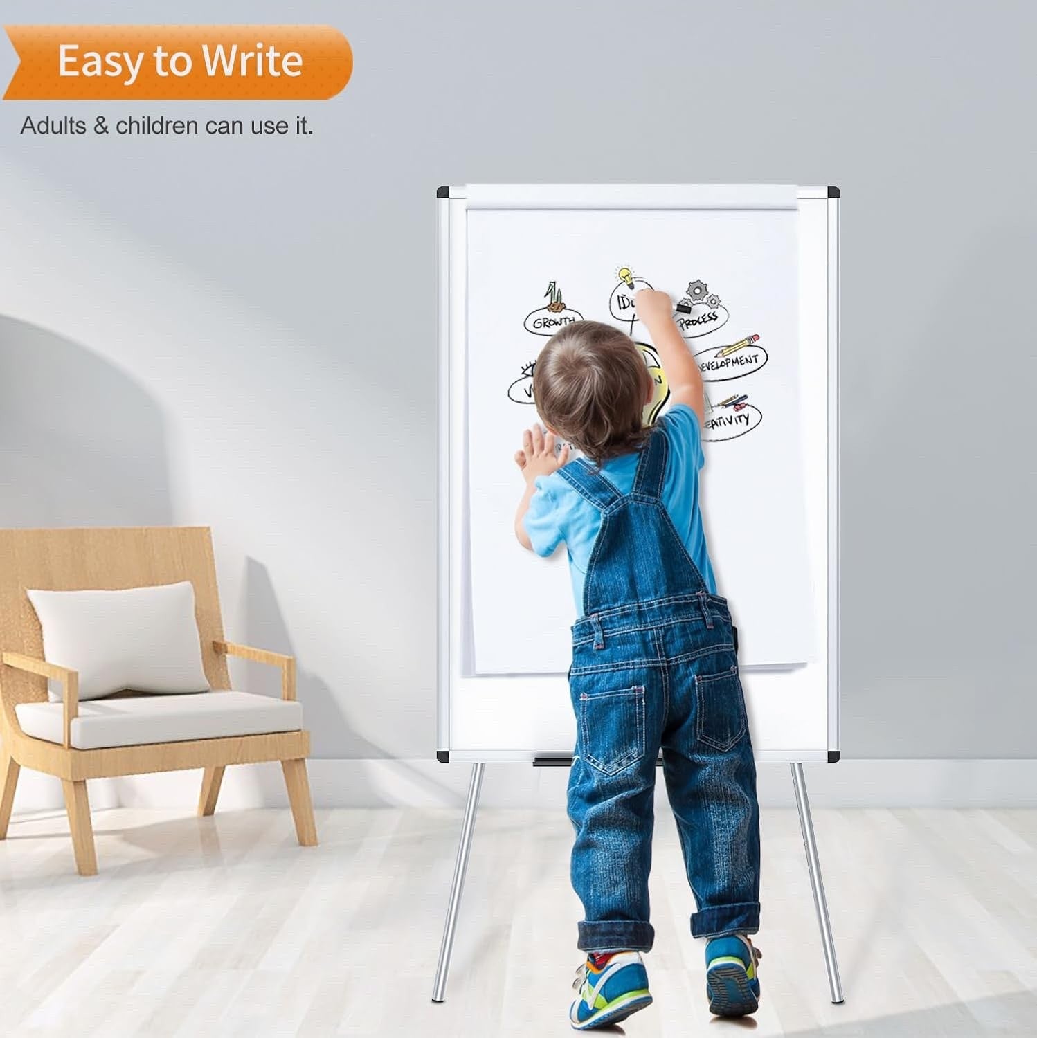 Magnetic Flipchart Easel Whiteboard 90x60cm Dry Wipe Board Stand Office