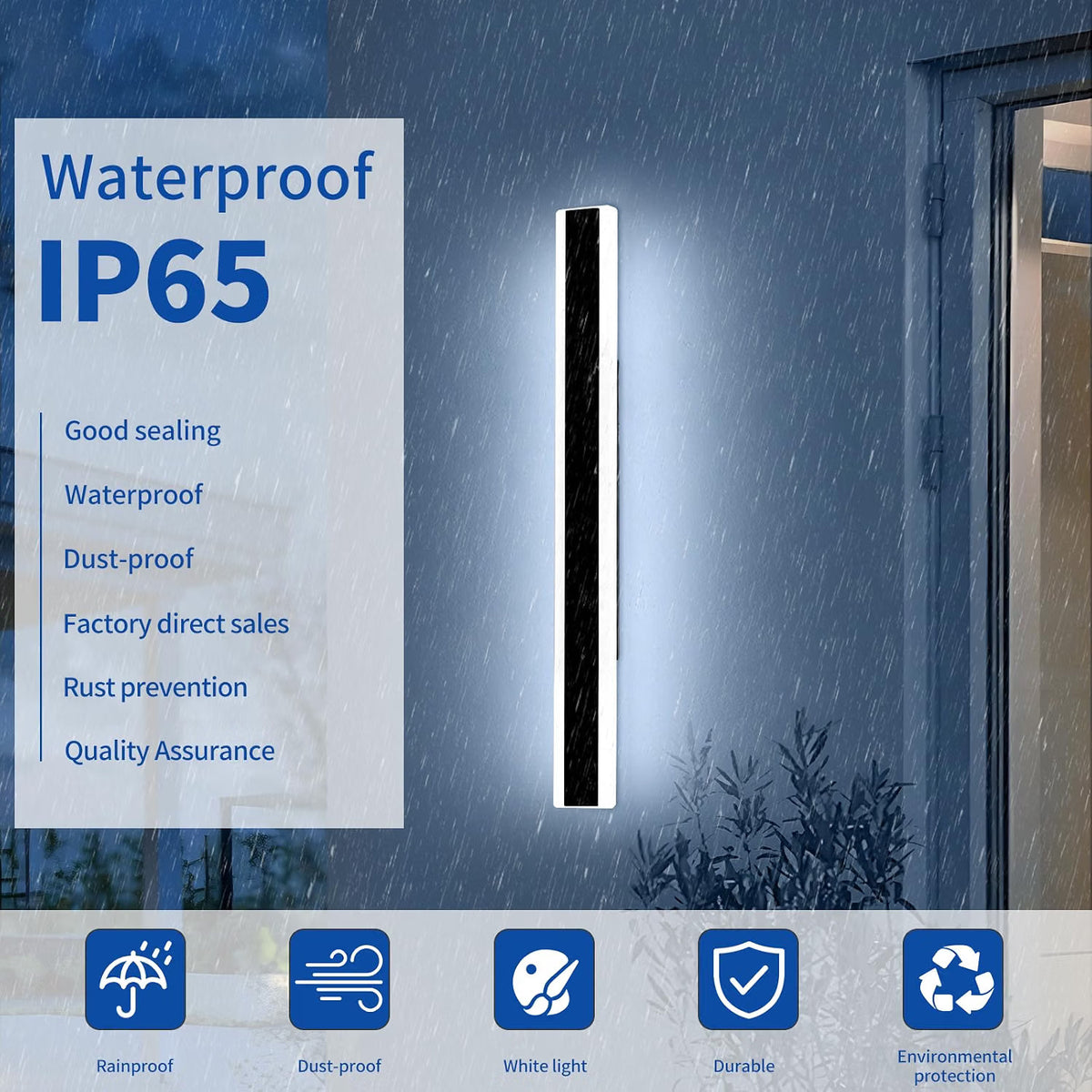 Outdoor Wall Light LED Vertical 100cm 32W 6500K Cool White IP65 Waterproof Black