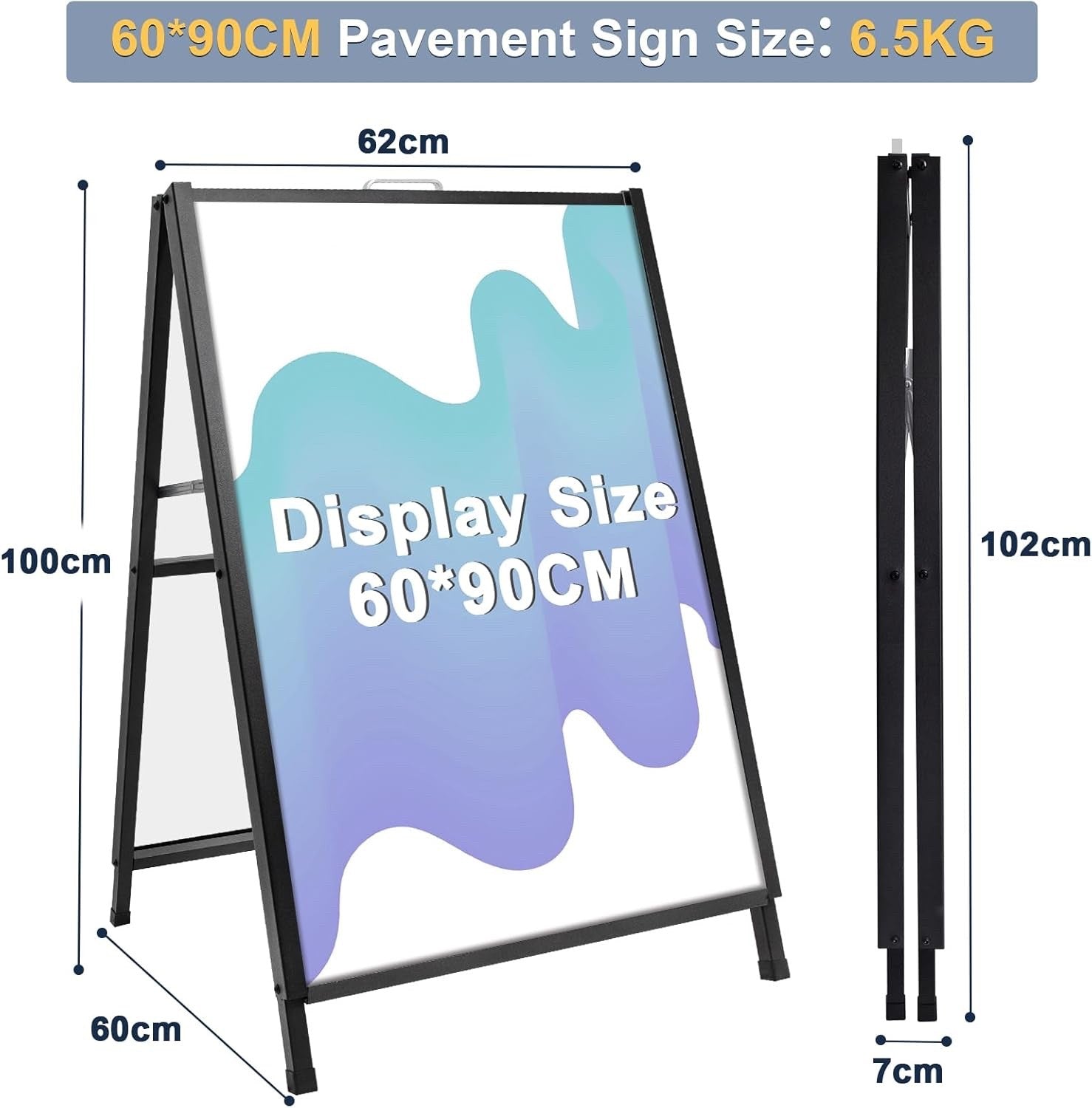 STANDNEE Double Sided Pavement A-Frame Sign Board 60x90cm Black Outdoor