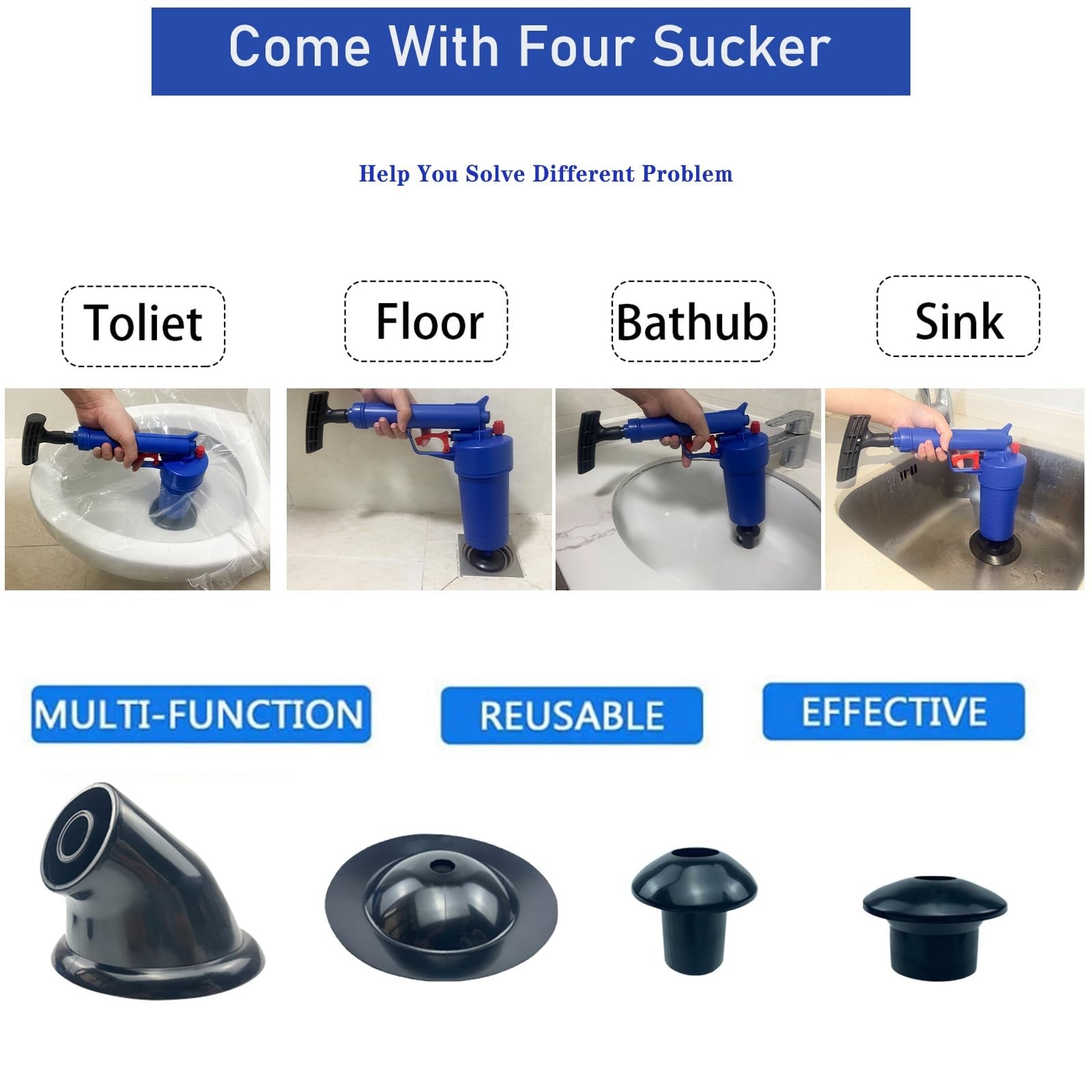 XMPEKO High Pressure Air Pump Drain Unblocker with 4 Suckers Heavy Duty Toilet
