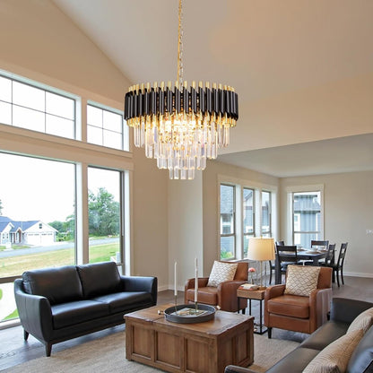 Crystal Chandelier Ceiling Light 20 Inch Black Gold 4 Tier Adjustable Pendant