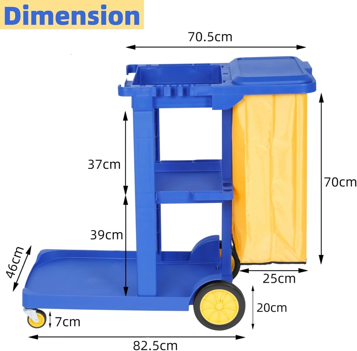 Heavy Duty Janitorial Cleaning Trolley Cart 3 Tier with Vinyl Bag Wheels Blue