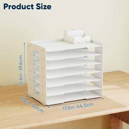 A3 Paper Organizer Desktop Storage 7 Compartment Document Sorter White PVC Rack