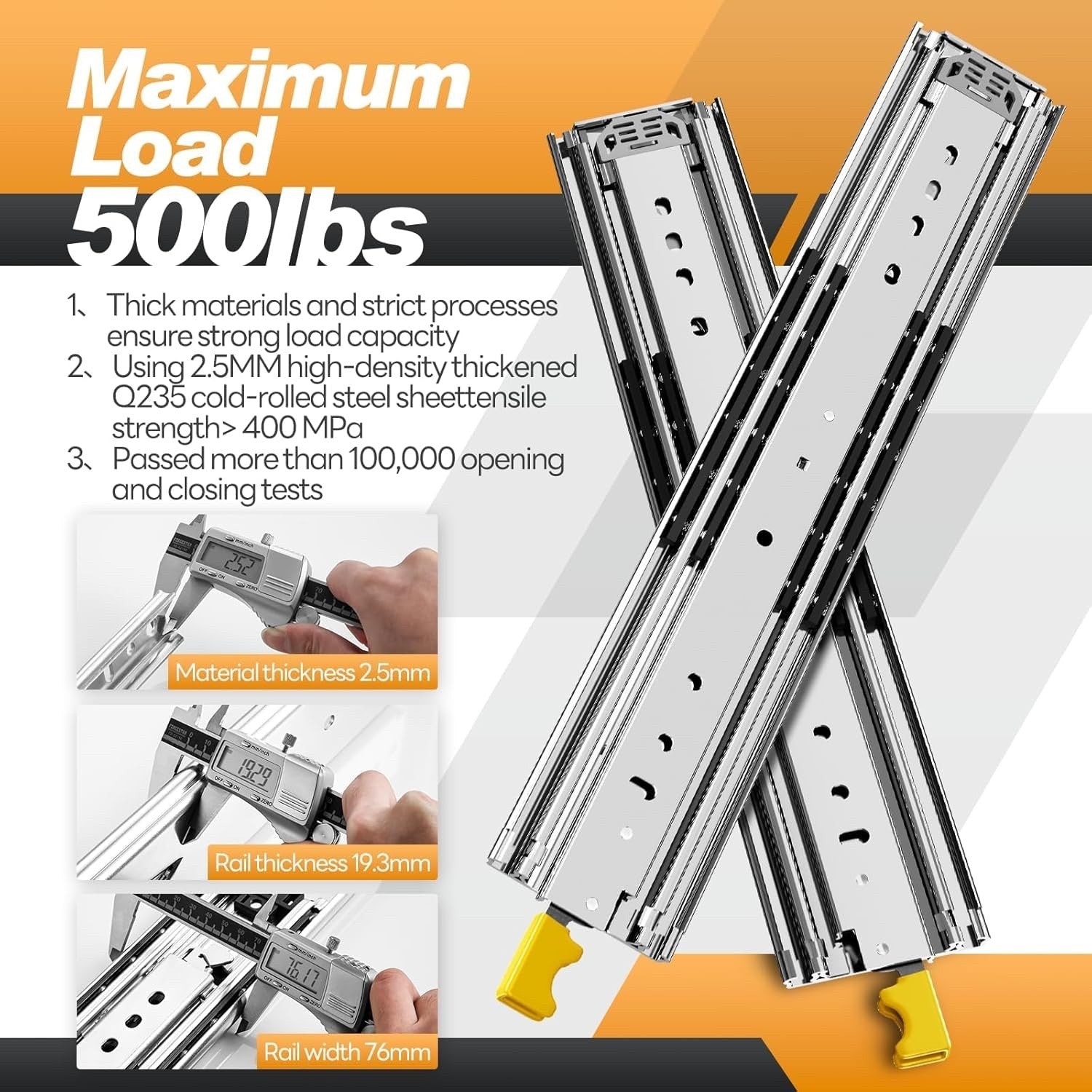 SHUHANG Heavy Duty Drawer Runners 220kg Locking Full Extension Ball Bearing Pair