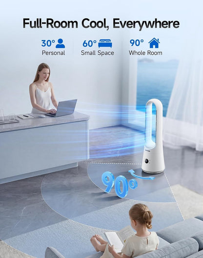 Bladeless Tower Fan Heater 2-in-1 8 Speed 90° Oscillating Remote App 9H Timer