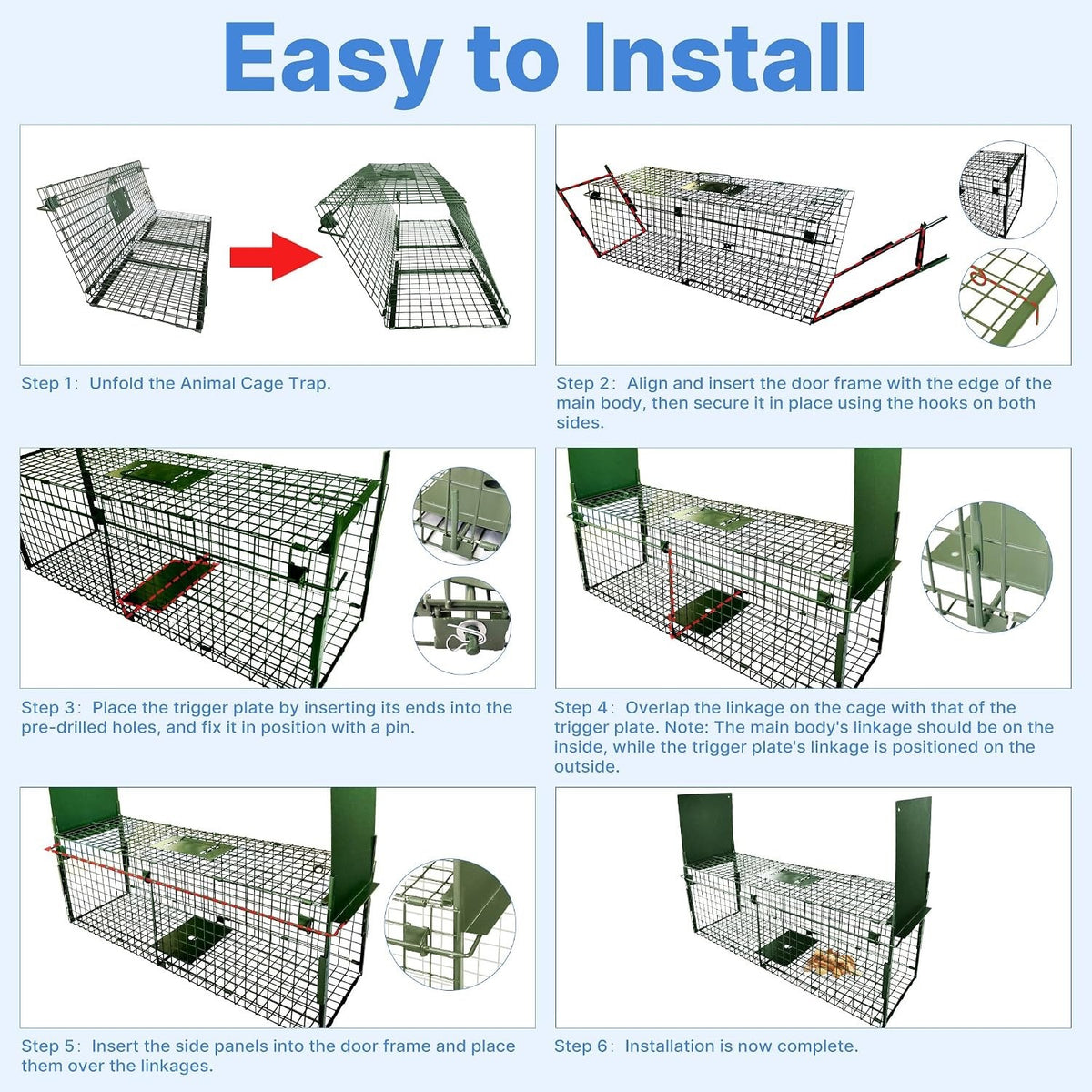 Humane Animal Trap Cage 80cm Double Door Live Catch Foldable Metal Green Rabbit
