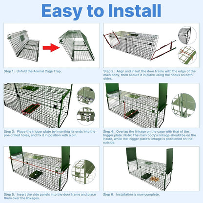 Humane Animal Trap Cage 80cm Double Door Live Catch Foldable Metal Green Rabbit