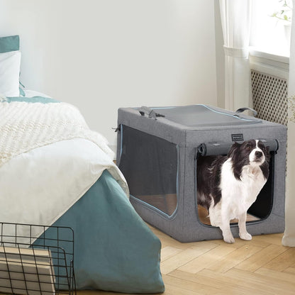 Dog Crate Soft Fabric Foldable Petsfit Large 91cm Portable Indoor Travel Grey