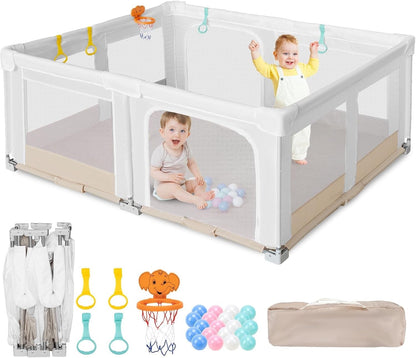 Baby Playpen Play Yard Foldable Large 180x150cm Toddler Safety Pen Hoop Bag